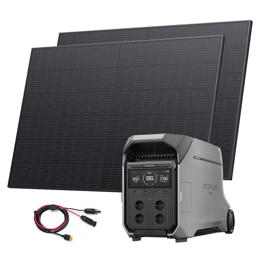 EcoFlow DELTA Pro 3 + 2x 400 W Solarpanel und XT60i-Kabel (3,5 m)